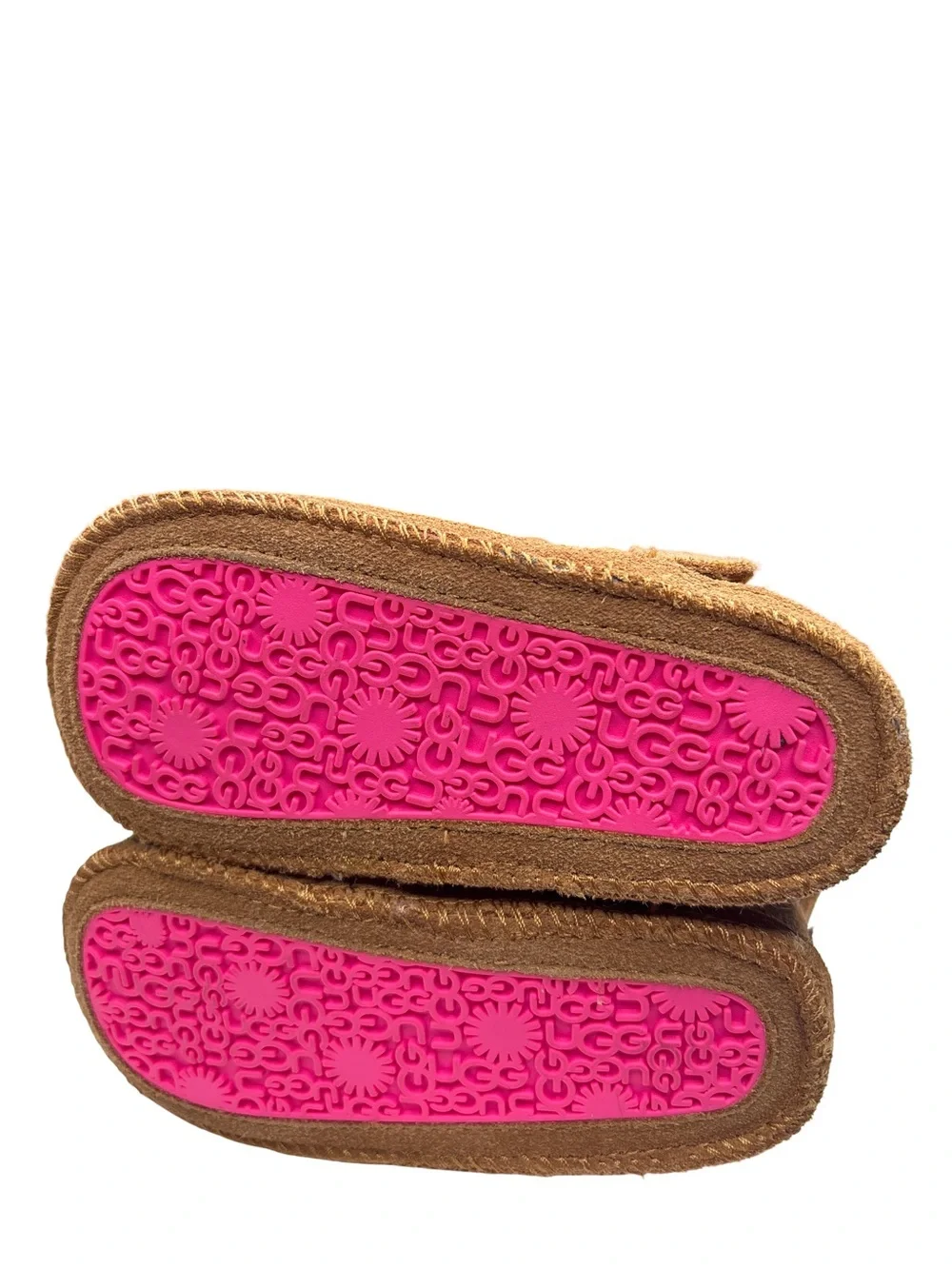 UGG Toddlers Brown Suede Moccasins Pink Trim Size 4-5